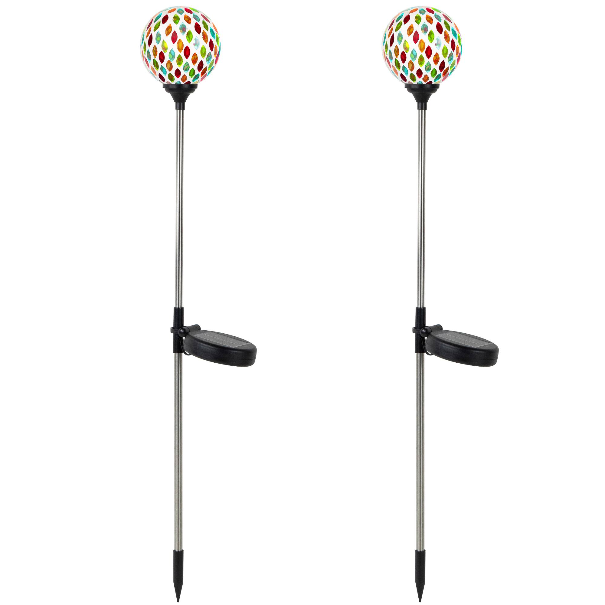 30" Mosaic Stained Glass Solar Powered LED Pathway Markers, 2ct.